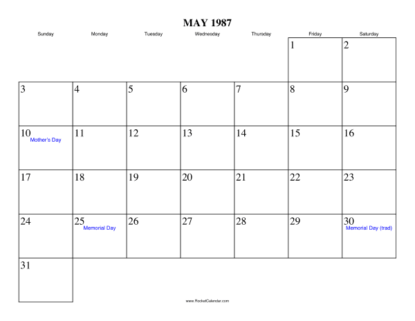 May 1987 Calendar