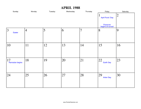 April 1988 Calendar