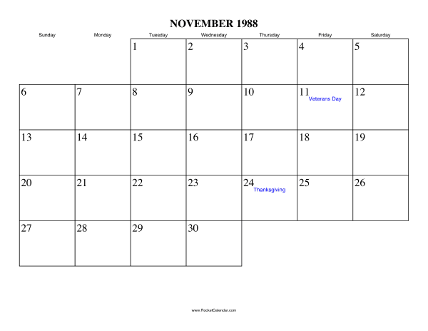 November 1988 Calendar