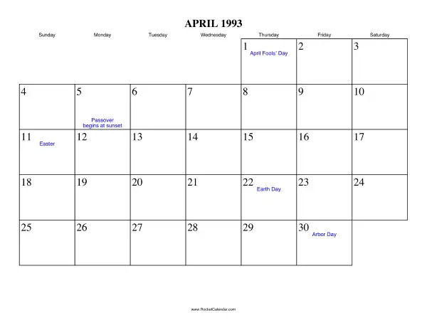 April 1993 Calendar