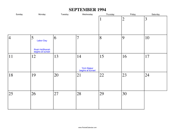 September 1994 Calendar