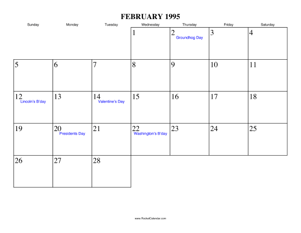 February 1995 Calendar