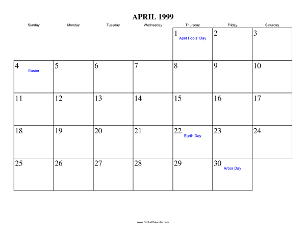April 1999 Calendar