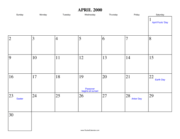 April 2000 Calendar