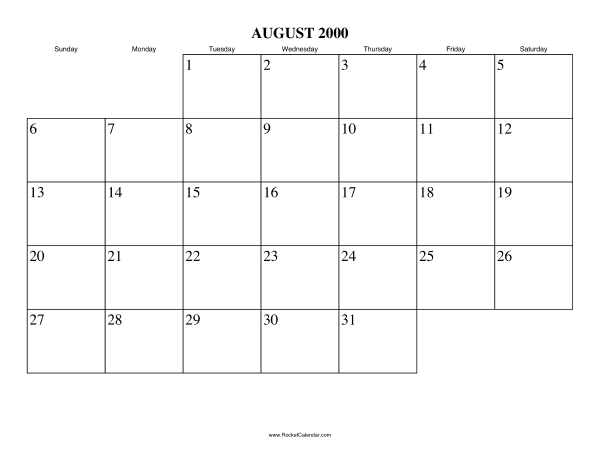 August 2000 Calendar
