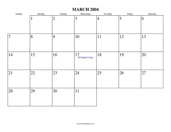 March 2004 Calendar