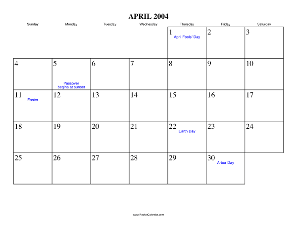 April 2004 Calendar