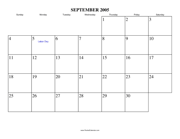 September 2005 Calendar