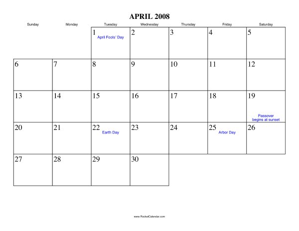 April 2008 Calendar