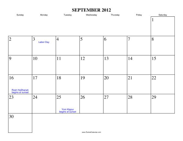 September 2012 Calendar