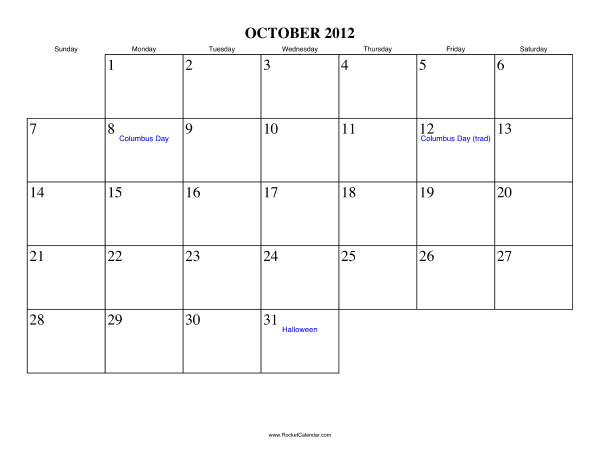 October 2012 Calendar