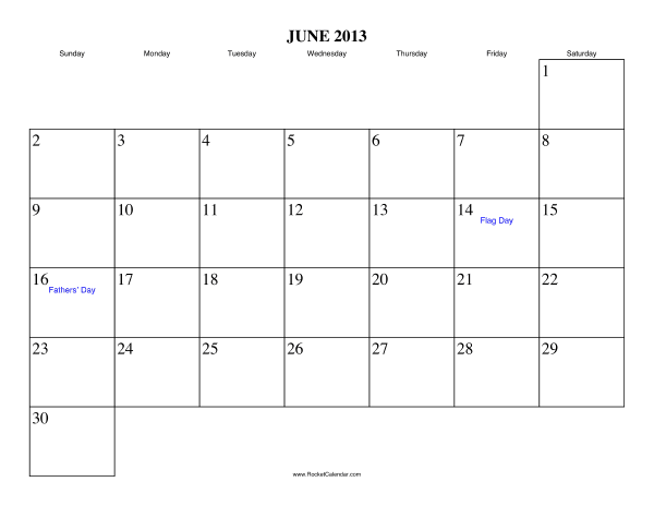 June 2013 Calendar