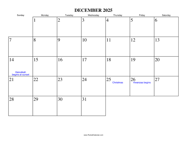 December 2025 Calendar