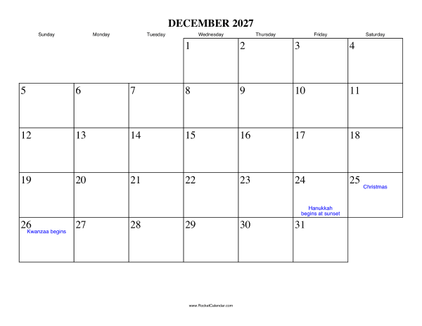 December 2027 Calendar