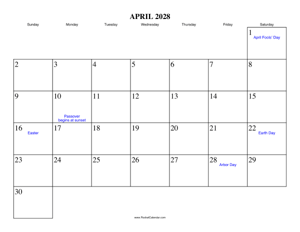 April 2028 Calendar