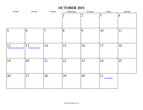 October 2031 Calendar