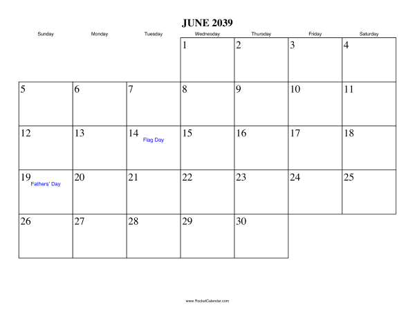 June 2039 Calendar