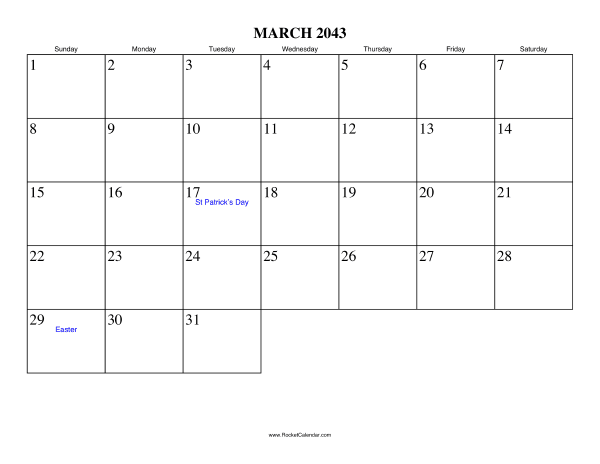 March 2043 Calendar
