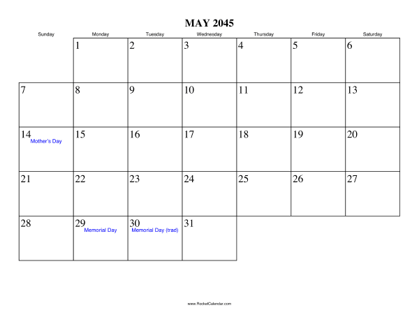 May 2045 Calendar