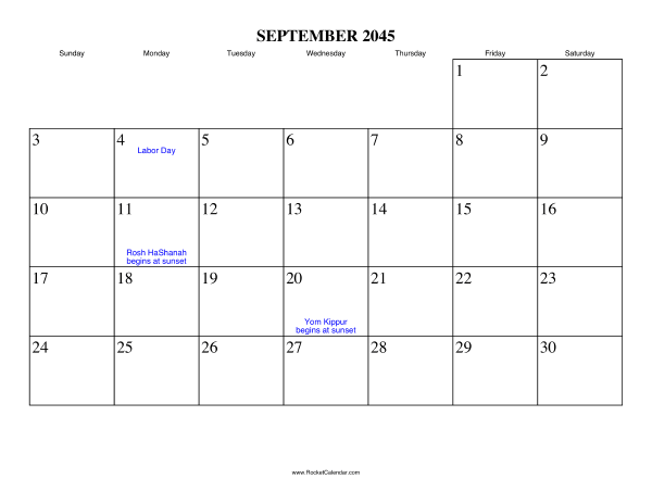 September 2045 Calendar
