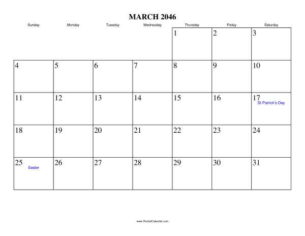 March 2046 Calendar