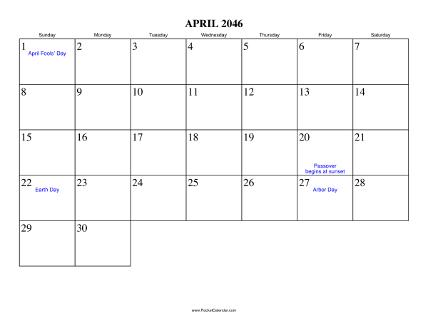 April 2046 Calendar