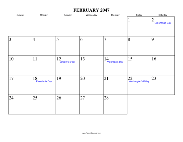February 2047 Calendar