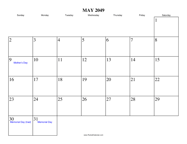 May 2049 Calendar