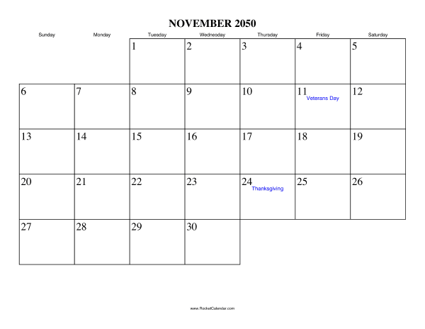 November 2050 Calendar