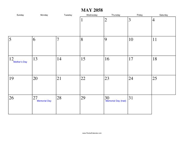 May 2058 Calendar
