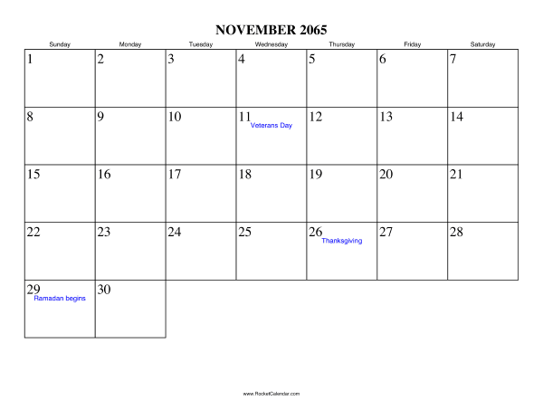 November 2065 Calendar