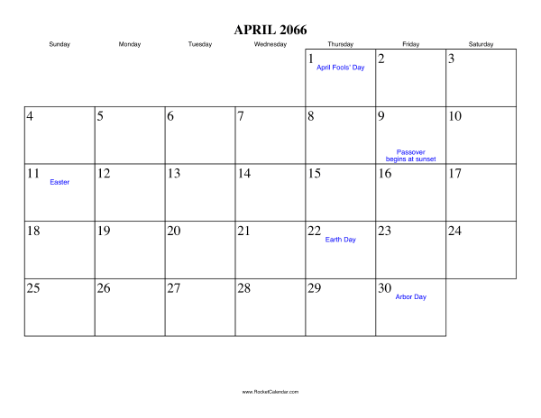 April 2066 Calendar