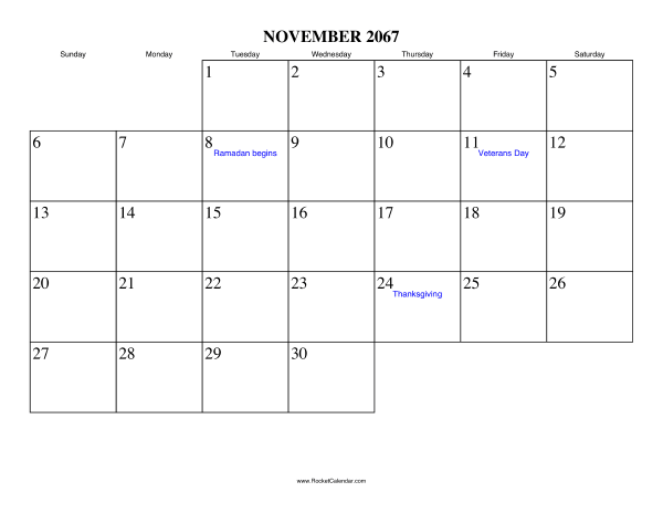 November 2067 Calendar