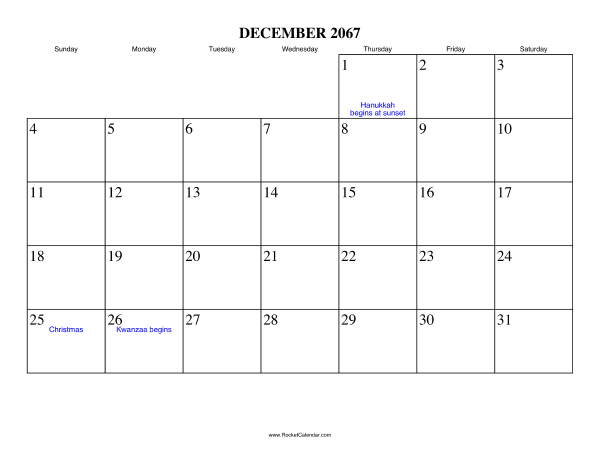 December 2067 Calendar