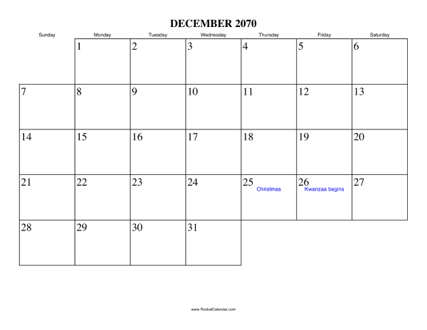 December 2070 Calendar