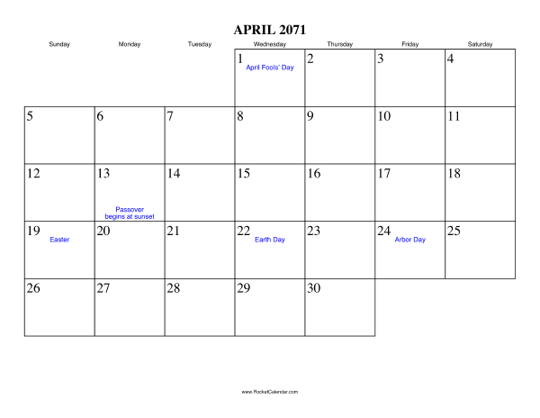 April 2071 Calendar