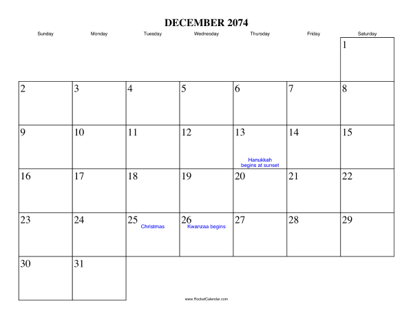 December 2074 Calendar