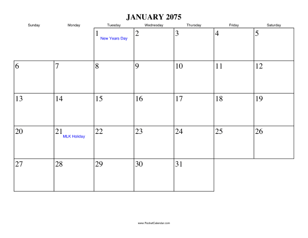 January 2075 Calendar