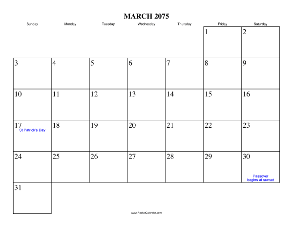 March 2075 Calendar