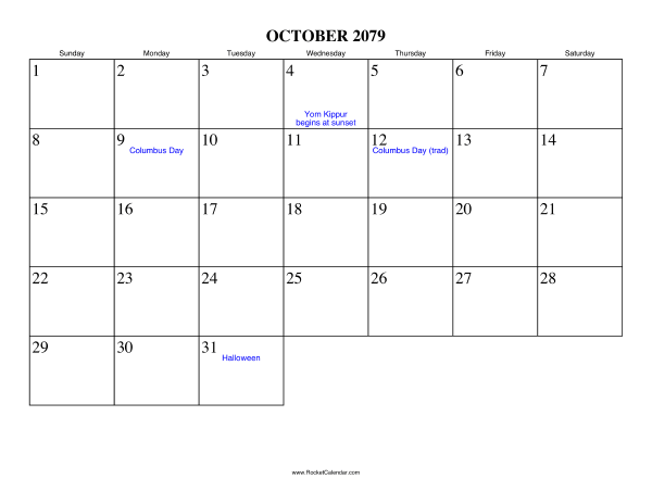 October 2079 Calendar