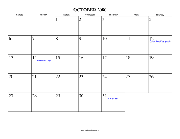 October 2080 Calendar