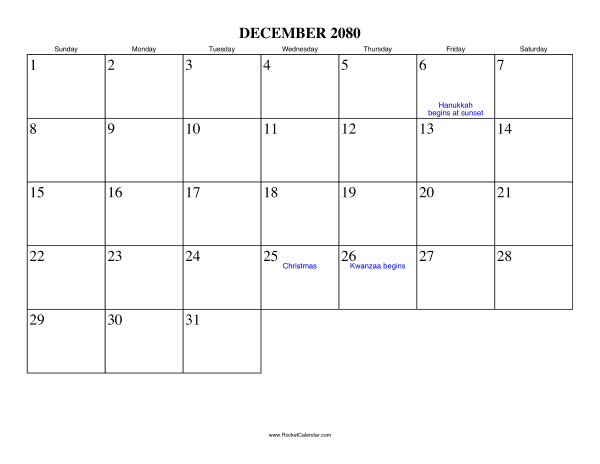 December 2080 Calendar