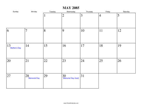 May 2085 Calendar