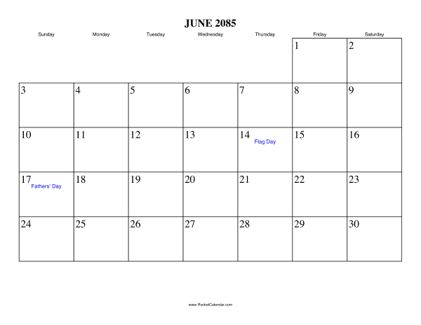 June 2085 Calendar