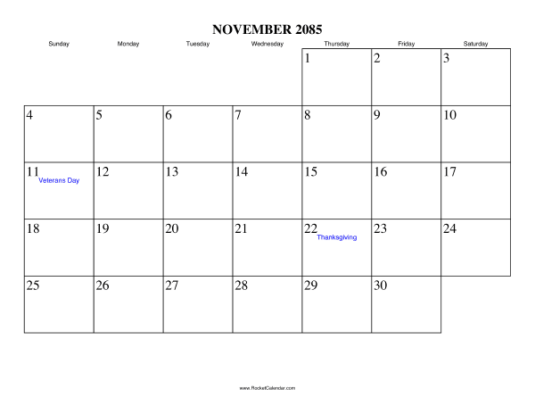 November 2085 Calendar