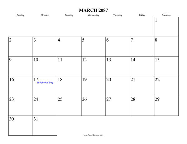 March 2087 Calendar