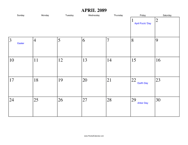 April 2089 Calendar