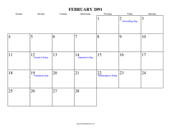 February 2091 Calendar
