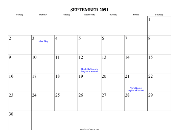 September 2091 Calendar