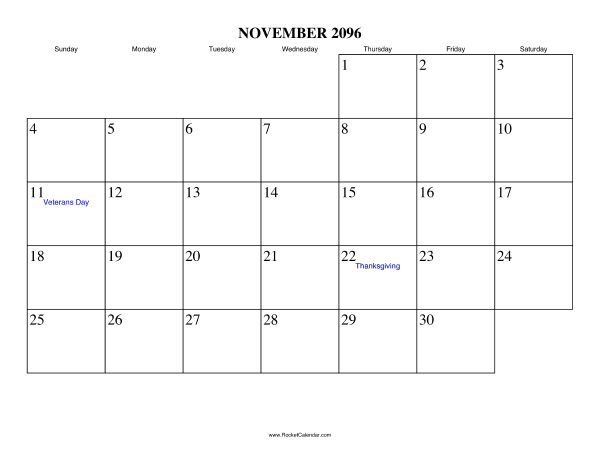 November 2096 Calendar